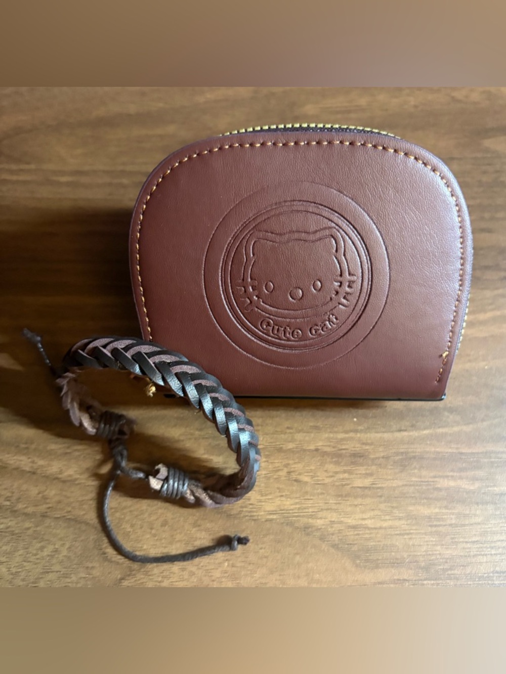 *5 for $30* Card Wallet w/Cat Face in Brown & Braided Bracelet - New